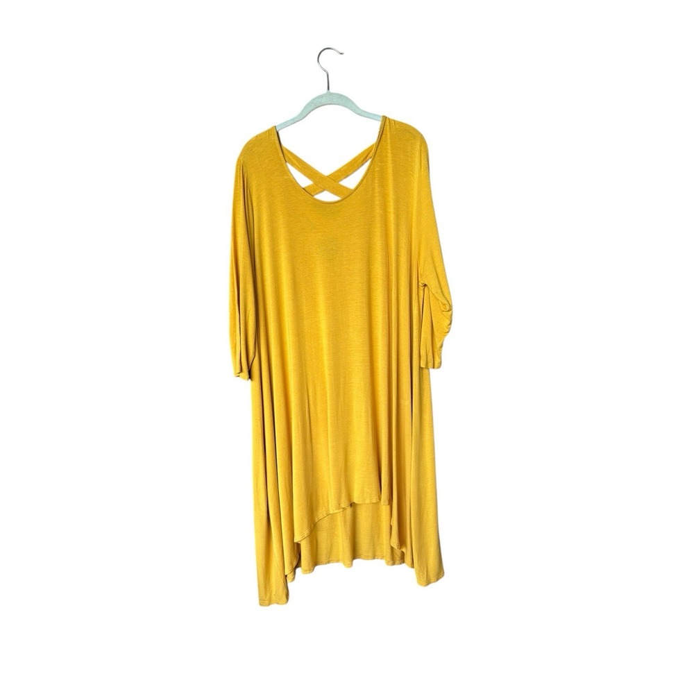Yellow Tunic Hi-Lo Criss Cross Back Side Pockets Casual Flowy Comfy. Sz 3X‎